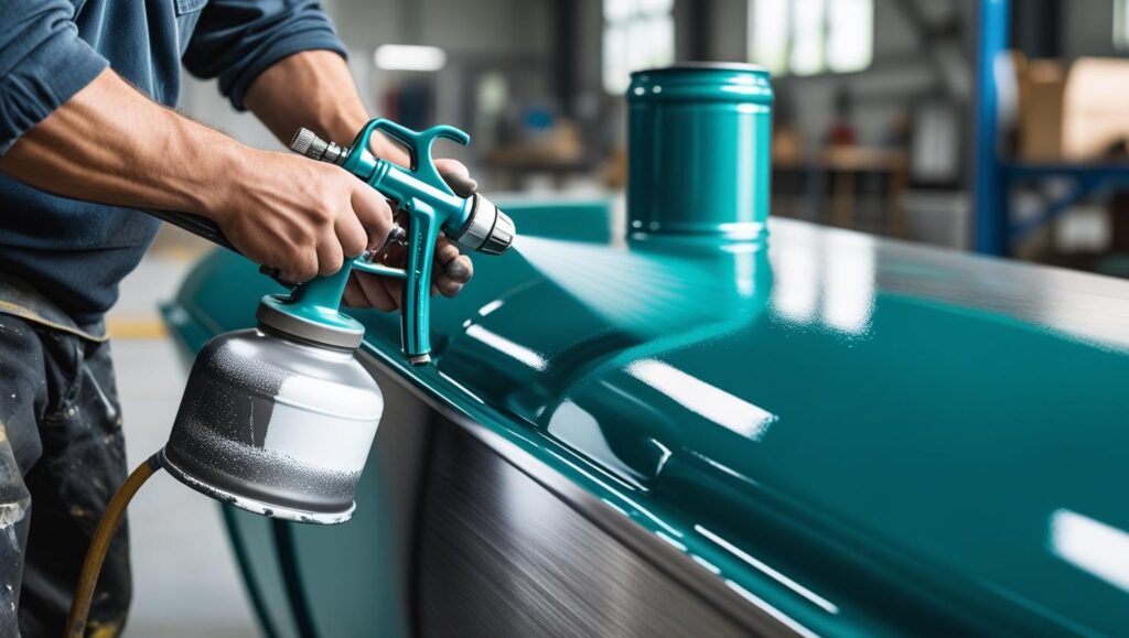 create photo for protective paint spraying on metal